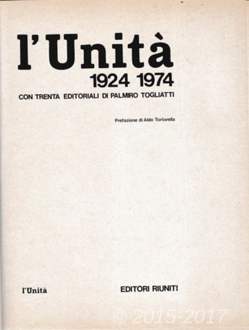 Copertina di L'*Unità 1924-1974 / con trenta editoriali di Palmiro Togliatti